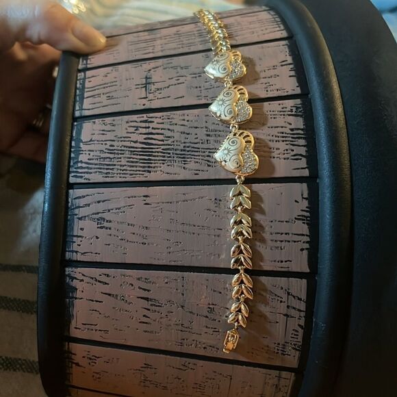 18K Gold plated Women Clear Topaz Laser Engraving Love Hearts Charm Bracelet - Picture 7 of 16